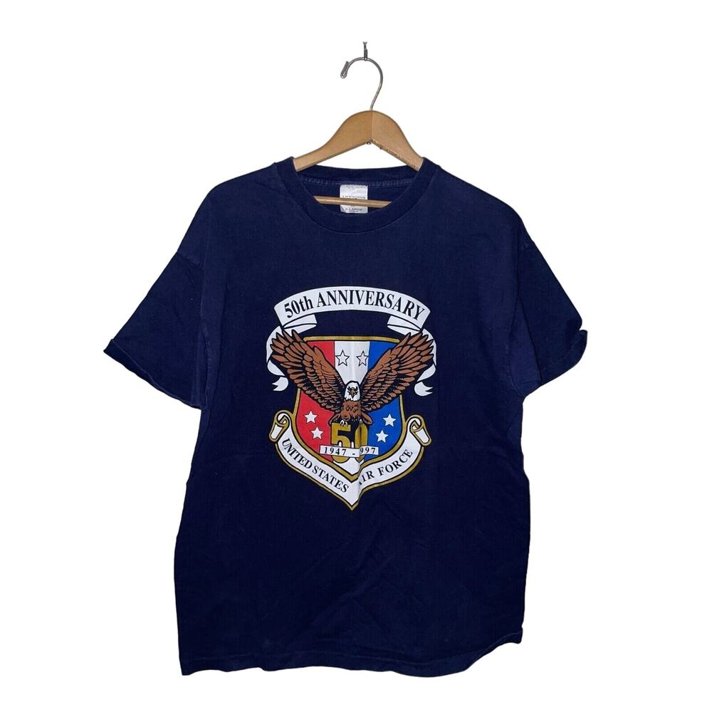 Vintage United States Air Force Shirt USAF Blue Soldier Graphic Tee 90s XL 1997